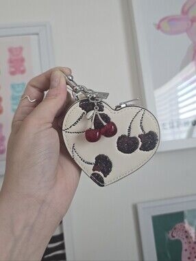 Authentic Coach Heart Charm Coin Case With Cherry Print